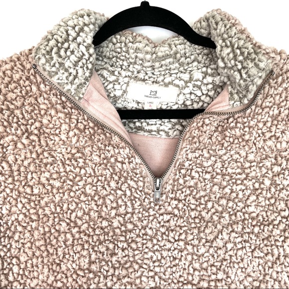 Thread & Supply Pink and Gray Faux Sherpa Quarter Zip Pullover - Picture 4 of 6